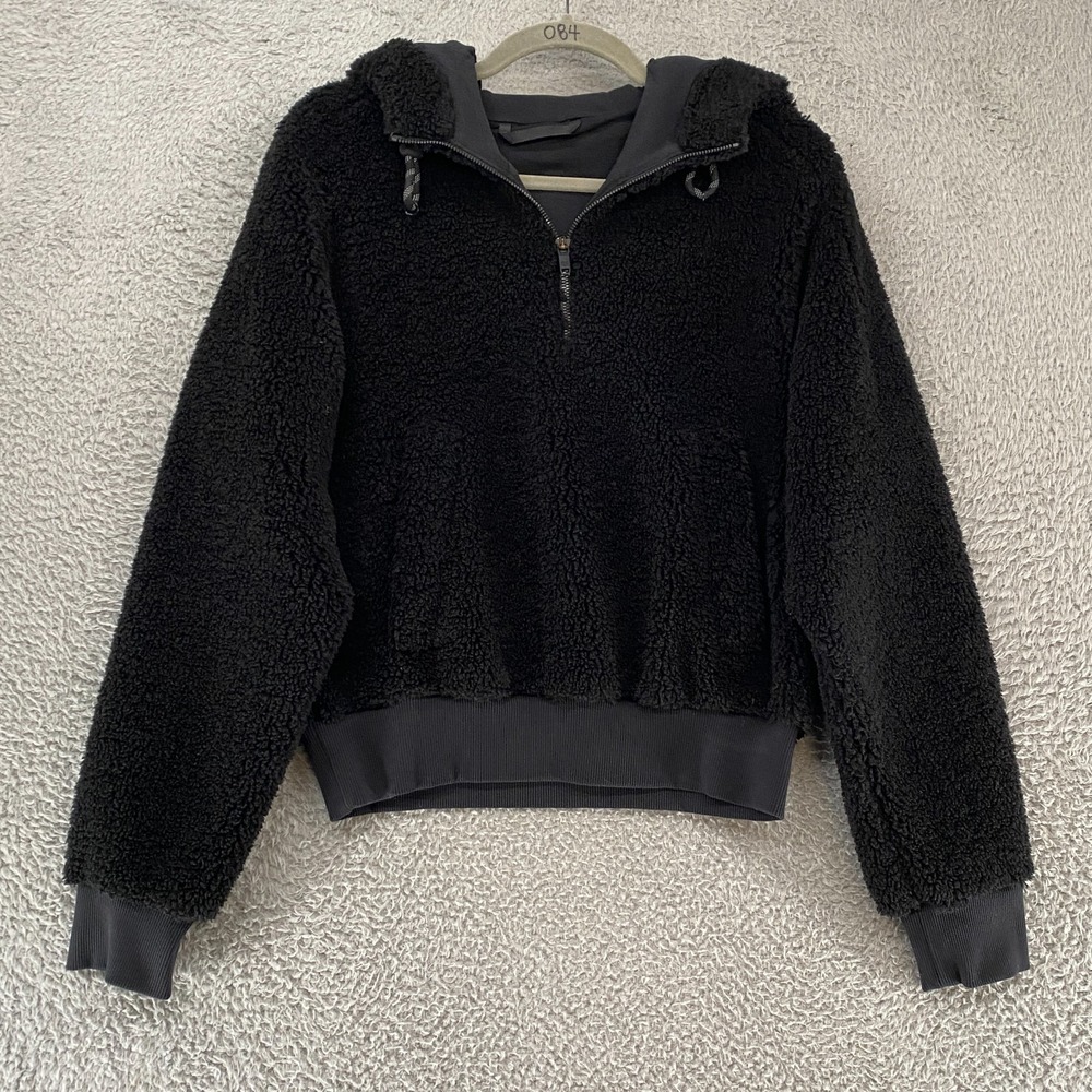 Lululemon Crop Hoodie Womens 4‎ Fleece Sherpa Half Zip Fuzzy Black Fleece